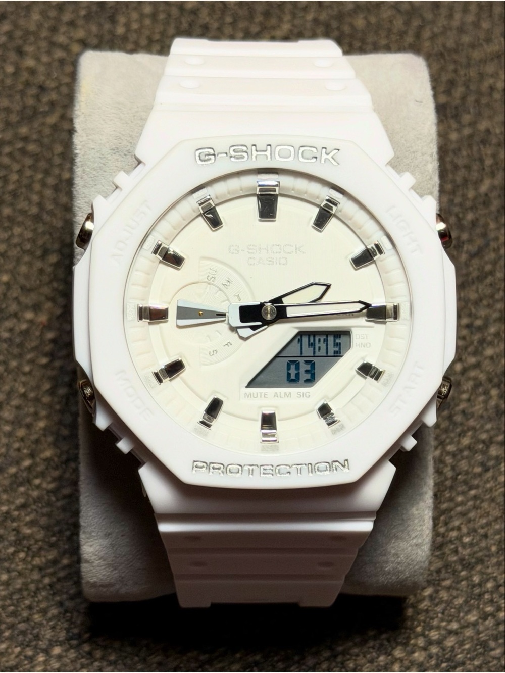 Casio G-Shock White Resin Analog-Digital Watch with Silver Accents